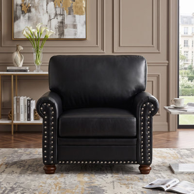Faux Leather Round Arm sofa with Silver Nailhead Trim and Storage