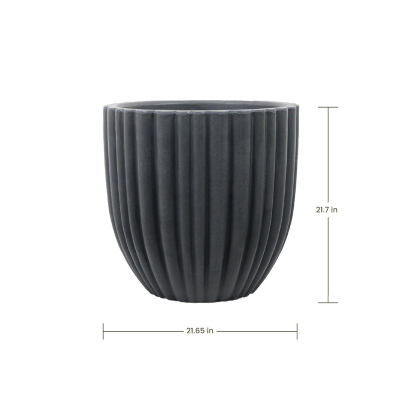 Atene ECOBO EcoFreindly Round Pot Planter, Onda IndoorOutdoor use, Four season Use, Dark Gray, 21.7" H x 21.7" W x 21.7" D