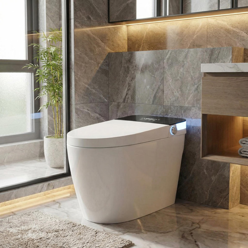 Smart Toilet with Bidet Built in Elongated One-Piece Design, Heated Seat, Auto Flush & Kick Sensor, Warm Water Wash, Night Light and Blackout Flush for Modern Bathroom