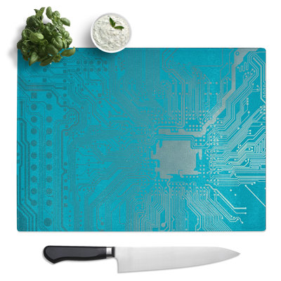 Blue Twilight Circuits  Glass Chopping Board