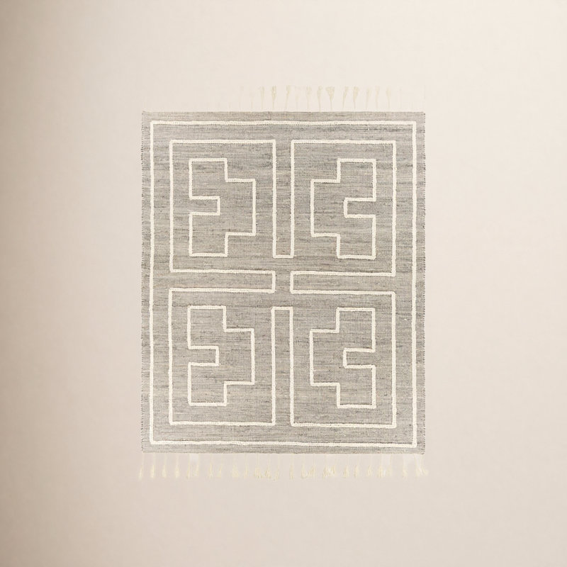 Rodriguez Handmade Flatweave Gray/White Area Rug, Rectangle 8' x 10'