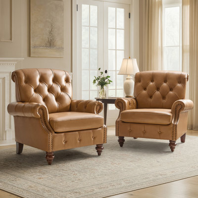 Ensemble de chaises d'appoint en cuir de vache l 36,5 "Treasie (ensemble de 2)