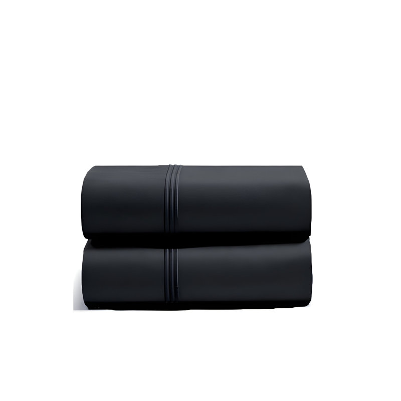 400TC Luxurious Triple Embroidery Cotton Sateen Pillowcases (Set Of 2), 20" x 36", Black