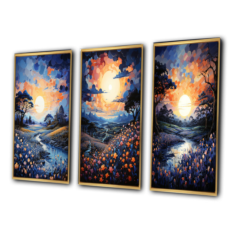 «Blue Bonnet Bliss Field IV», 3 pièces sur toile, Encadrement doré, H 40 po x l 60 po