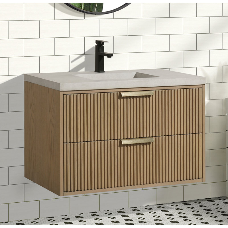 Meuble-lavabo flottant 36 po Anelie, Chêne, Doré