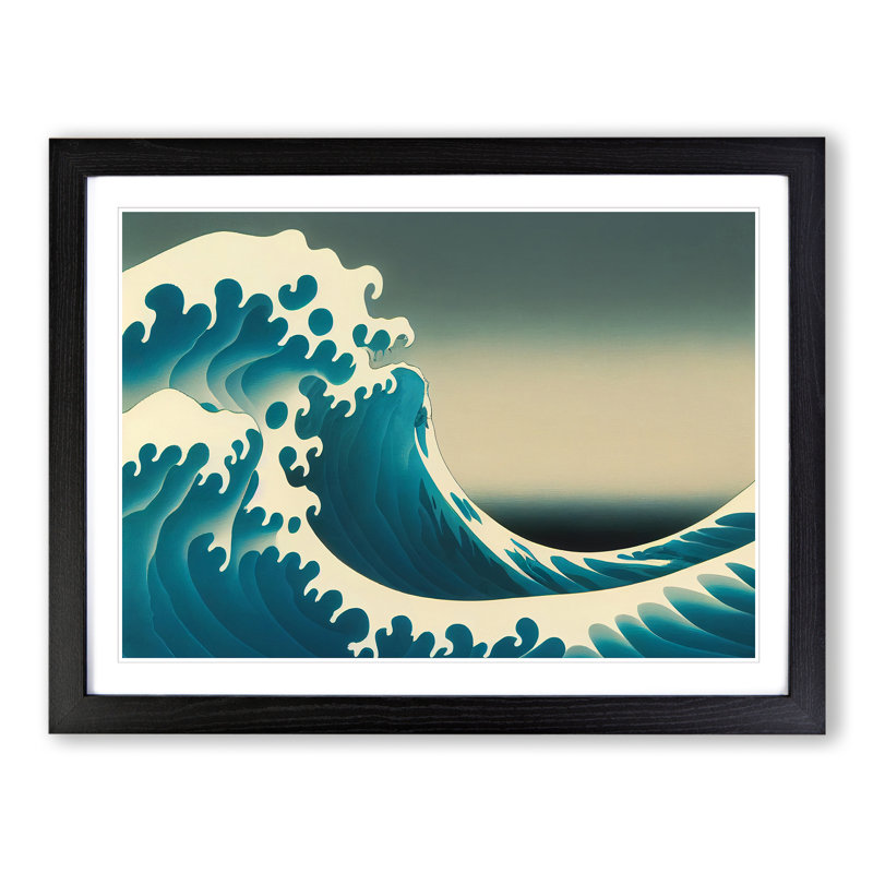 Lush Japanese Wave - Single Picture Frame Painting, Black, 34cm H x 46cm W x 2cm D