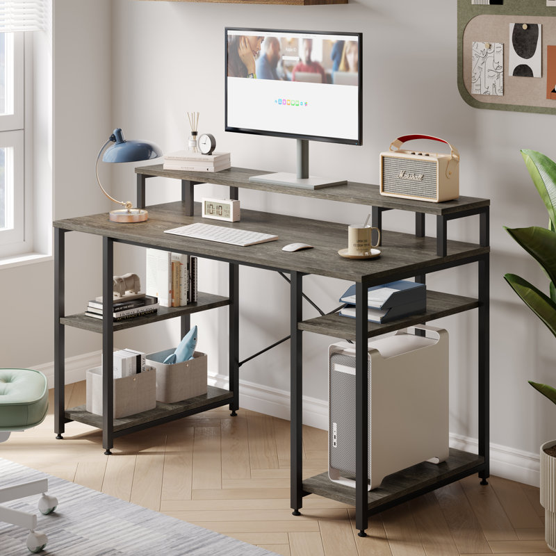 Haigh 55'' Computer Desk with Monitor Shelf, Gray