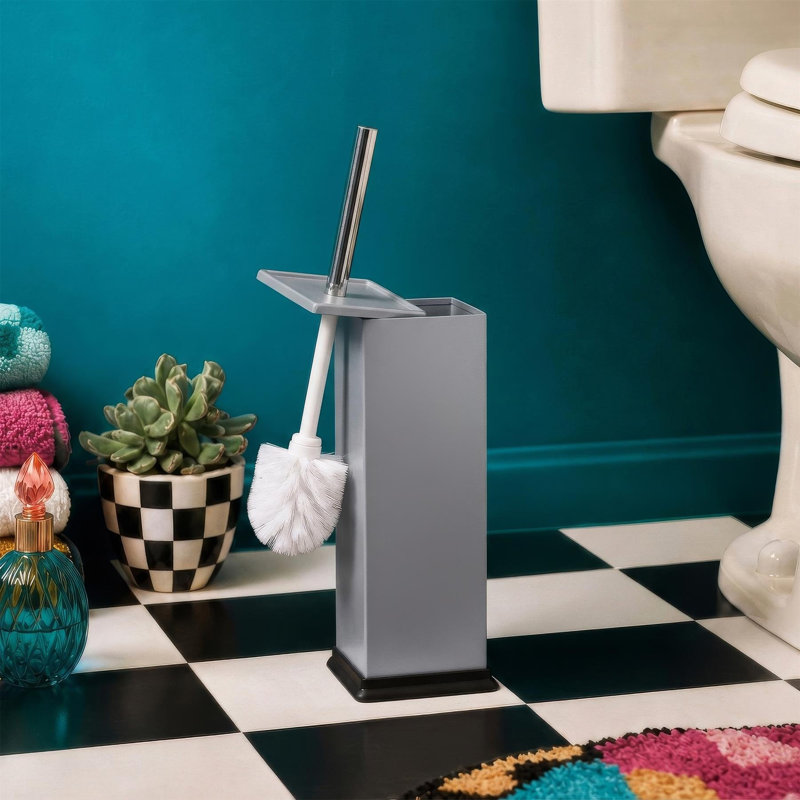 Harbour Housewares Square Toilet Brush and Holder, Grey