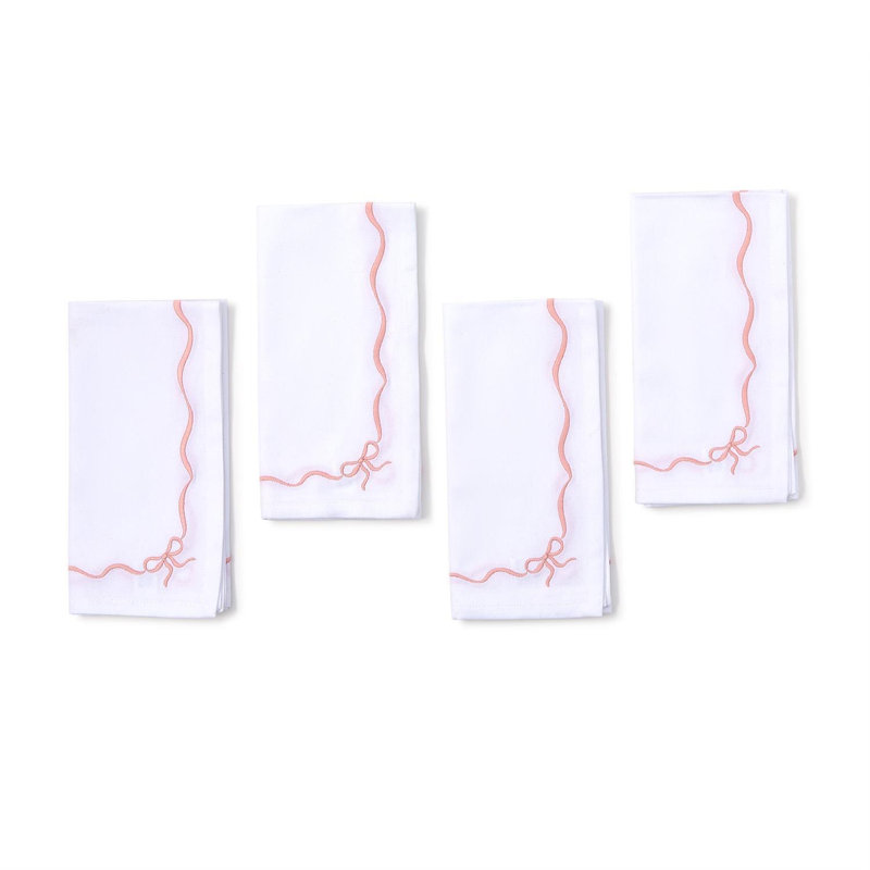 Ensemble de 4 serviettes de table en coton brodées Bow-tty, lavables à la machine 20 po x 20 po - blanc