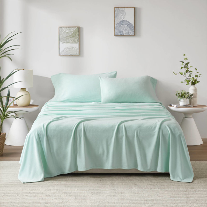 Ensemble de draps 4 pièces, 100% molleton, douillet, ultra doux, boulochage, lavable à la machine, avec drap plat, 2 taies d'oreiller ajustées et douillettes