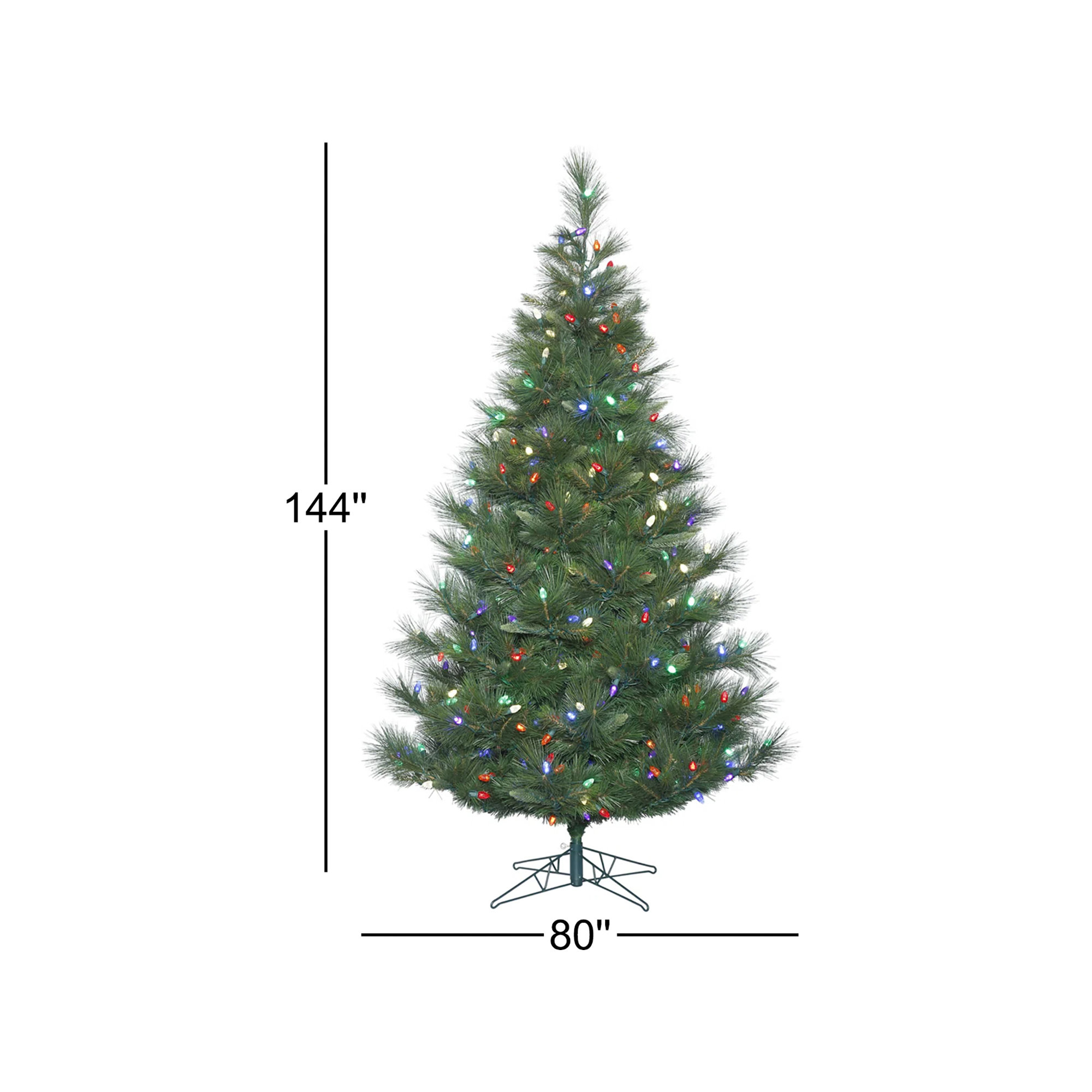 Lighted Artificial Pine Christmas Tree, Multicolored Lights, 12' H
