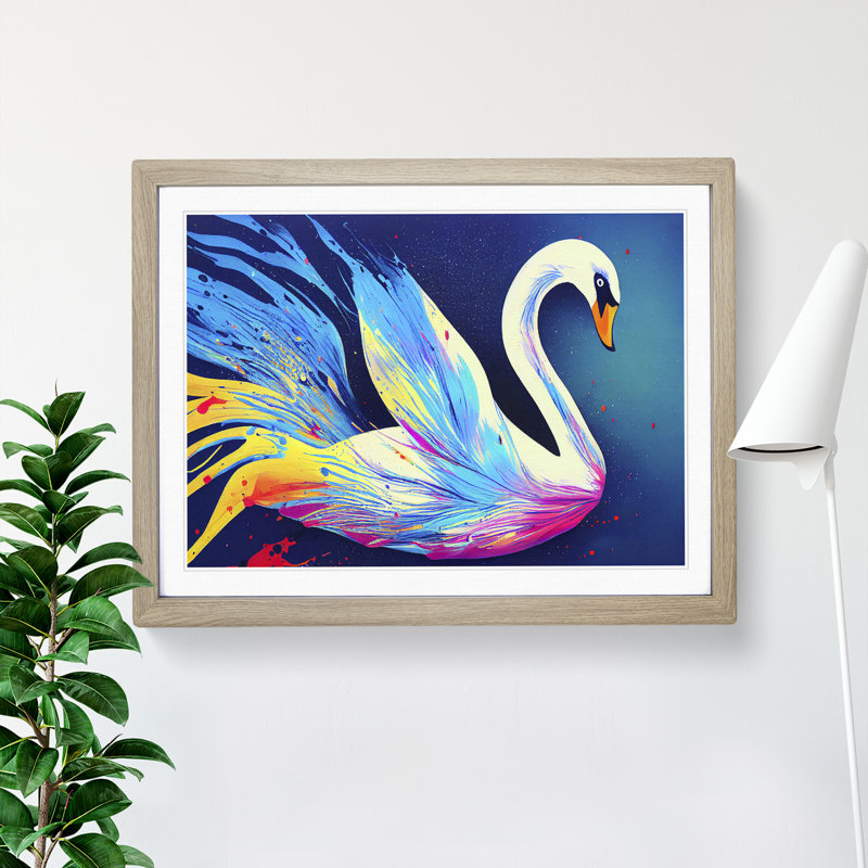 Swan Splash Vol.6 Abstract - Single Picture Frame Painting, 25cm H x 34cm W x 2cm D, Oak