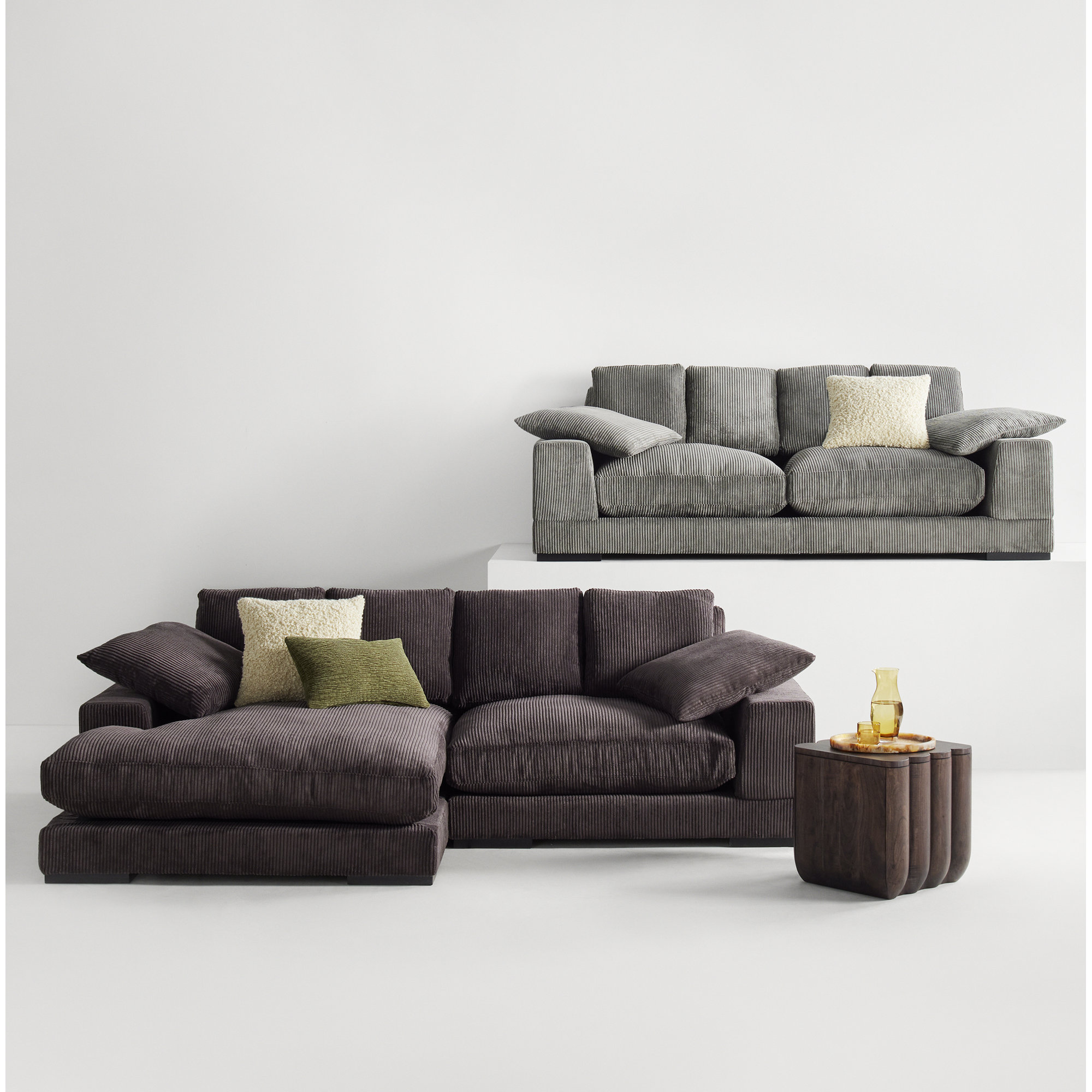 Lonsdale Chaise Sectional, Gray Corduroy