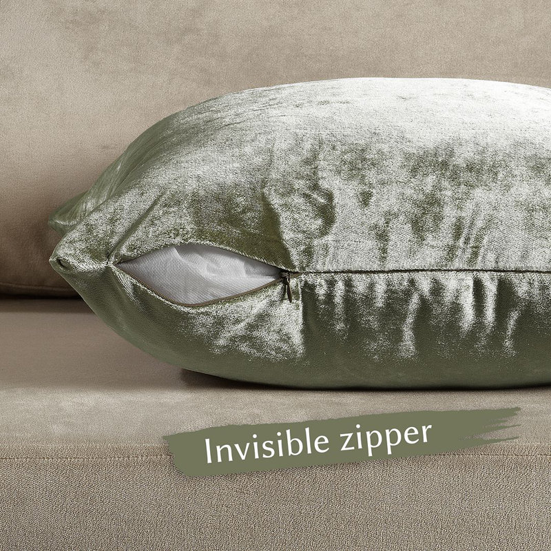 Housse de coussin en velours brillant, Vert olive, Square 14"