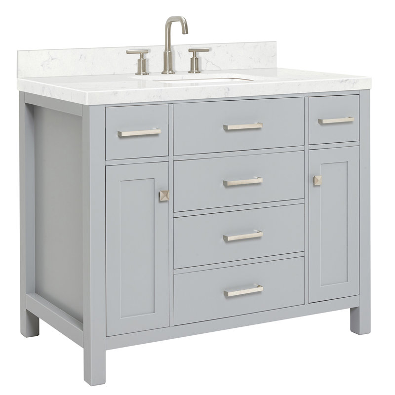 4_ARIEL Bristol 42 Single Sink Bathroom Vanity with Carrara White Quartz, Gray, 48"
