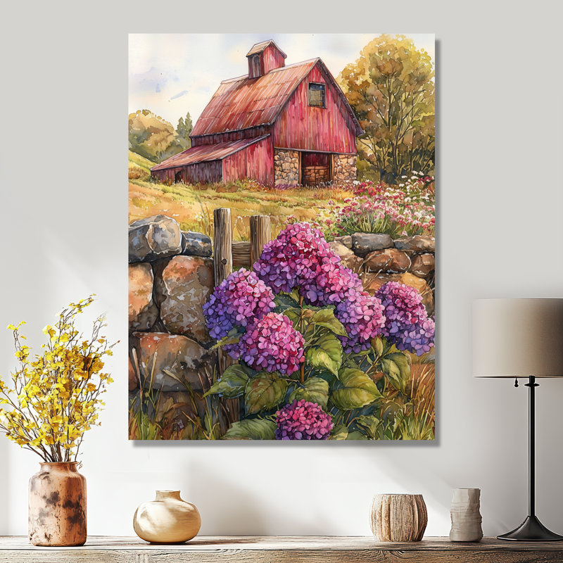 Hortensias dans la lavande couleur grange III - hydrangées, impression sur métal, H 44 po x l 34 po