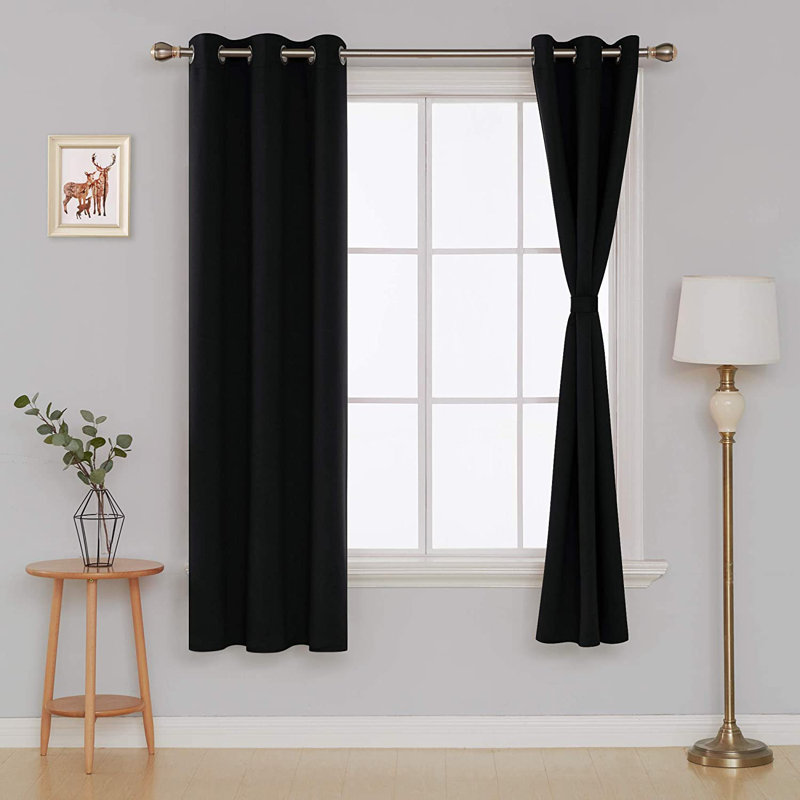 Bix Solid Blackout Thermal Grommet Curtain Panels, 38" W x 72" L, Black