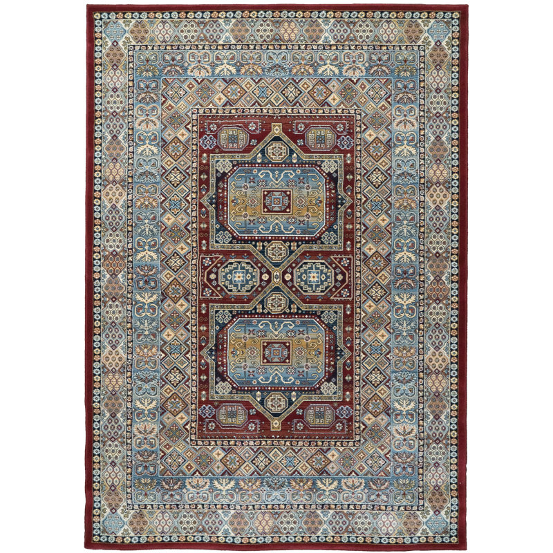 Tapis de zone rouge oriental Attell, Rectangle 6 pi 7 po x 9 pi 6 po