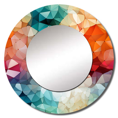 Colorful Playful Polyhedra Wonders - Geometric  Large Mirror, Modern Round Decorative Wall Mirror, Printed Metal Art