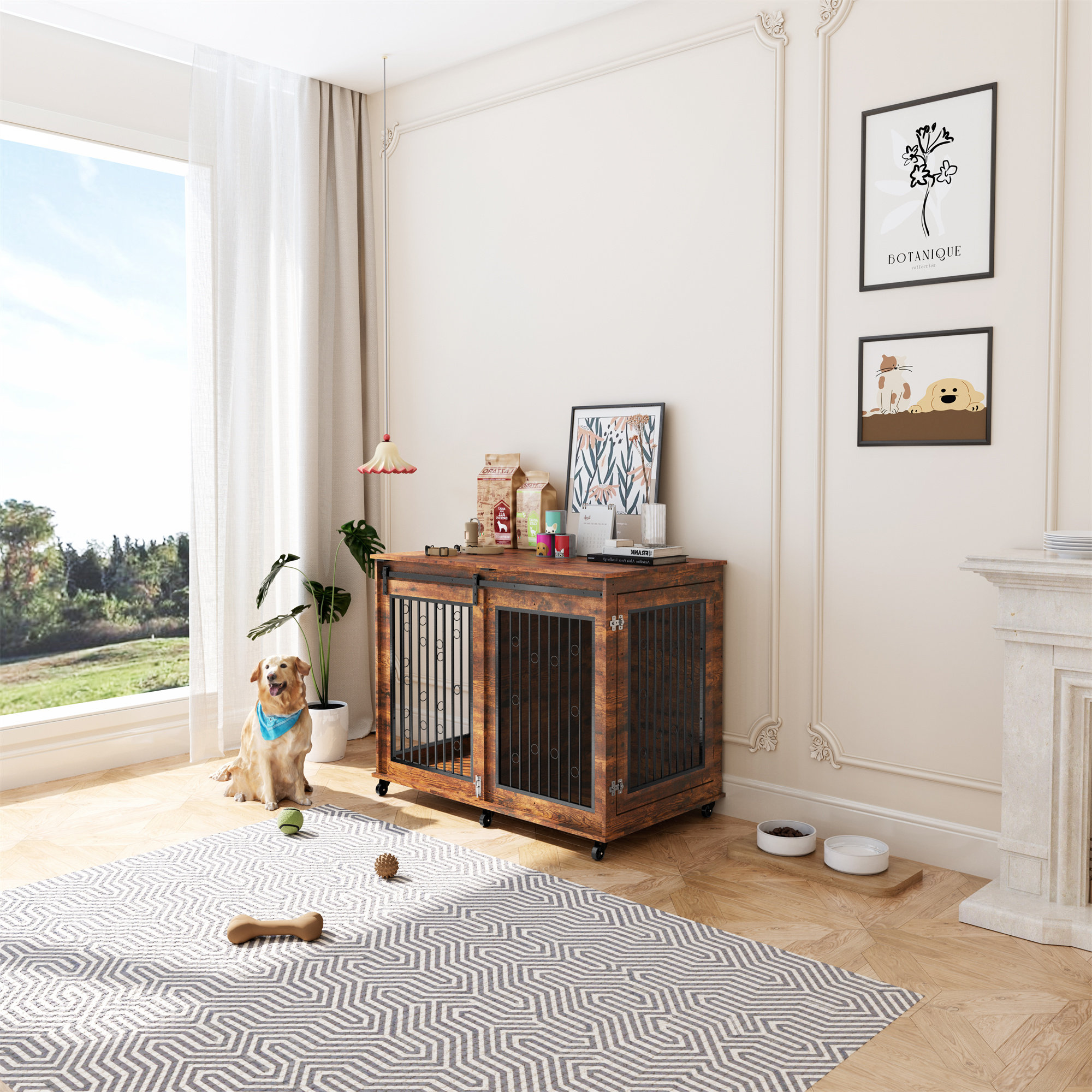 View of Archie & Oscar™ Anti-Bite Dog Crate Cage Furniture Sliding Barn Door ...