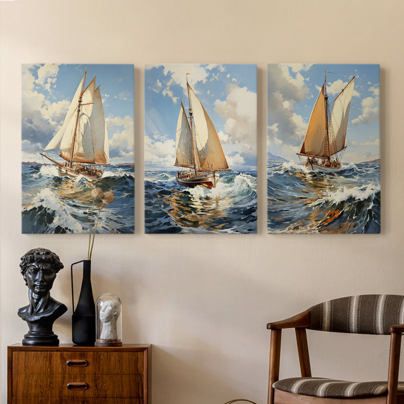 Série Sea and Shore Lxxiv - Ensemble de 3 toiles tendues avec châssis - Prêt à être accroché, H 27 po x l 18 po