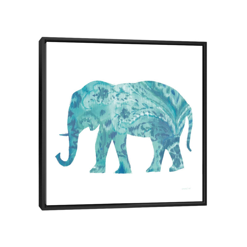 « boho bleu éléphant ii », impression sur toile, H 18 po x l 18 po x P 1,5 po, Toile avec cadre noir, Pas de tapis