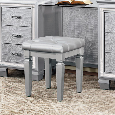 Modern Glam Bedroom Furniture 1Pc Vanity Stool Luxury Finish Faux Leather Tufted Seat Foam Cushion