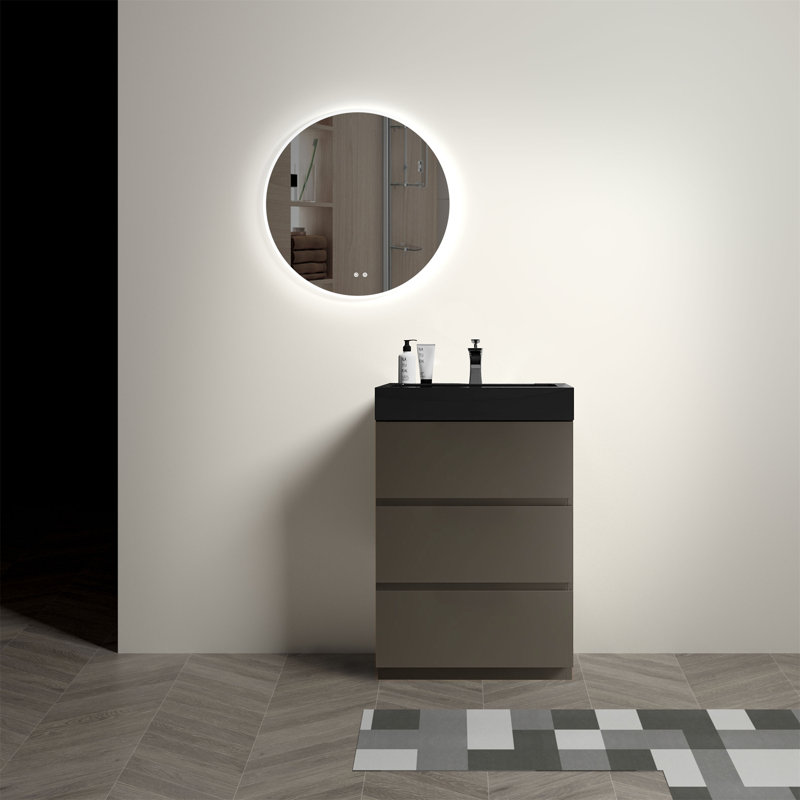 Meuble-lavabo avec lavabo Alice, Gris, Noir, 24"