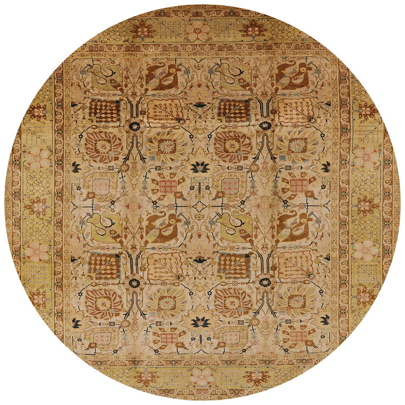 Tapis oriental jaune, Rond 7 pi