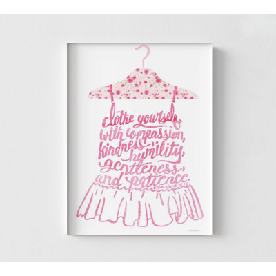 «Cloth Yourself» par Kamdon Kreations, impression de Colossiens 3: 12, Colossiens, verset biblique encadré, affiche rose, décoration de chambre de fille