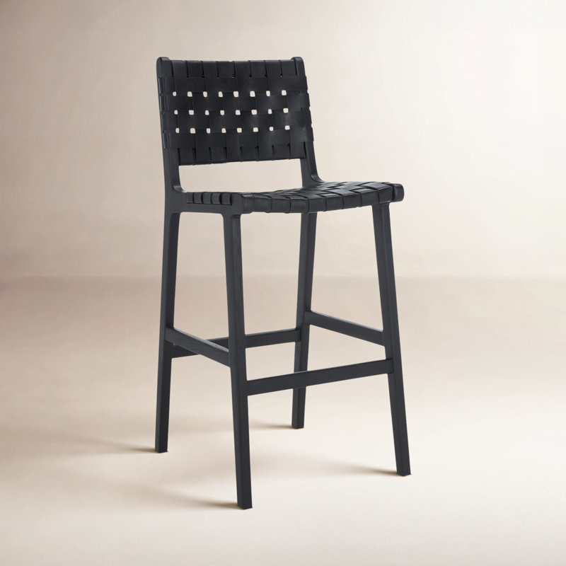 Alston Upholstered Counter Stool with Solid Wood Frame, Black Leather/Black Frame, Bar Stool (29.70" Seat Height)