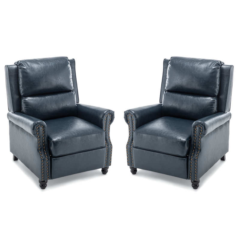 Ameiah Faux Leather Recliner, Navy Blue