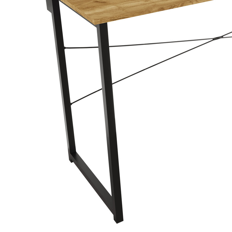 Metal Writing Desk With Shelf, Light Oak, 35.63" H x 55.12" W x 19.68" D