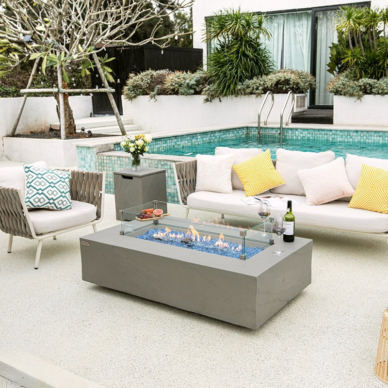 Rectangle Concrete Smokeless Fire Pit Table, Natural Gas, Space Gray