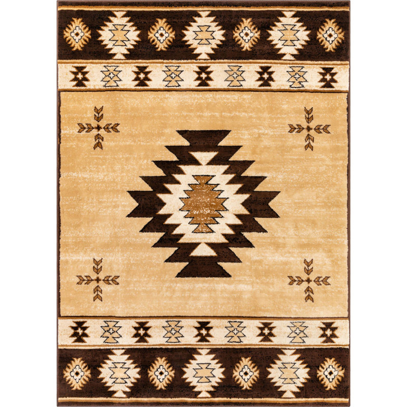 Giselly Southwestern Machine Woven Polypropylene Area Rug in Brown/Beige, Rectangle 7'10" x 9'10"