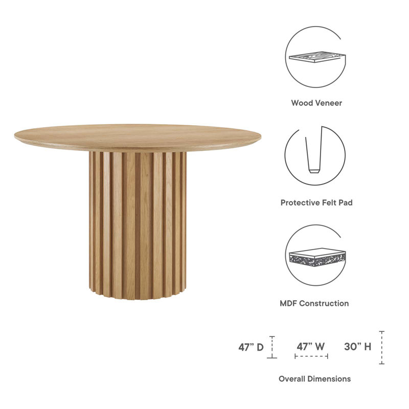 Senja 47" Oak Wood Round Mid-Century Modern Dining Table