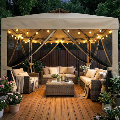 10x10 Pop Up Canopy Tent With Netting And Wheeled Storage Bag,3 Height Positions,canopy For Patio,yard,camping And Picnic,khaki