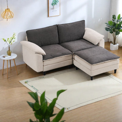 Canapé modulaire profond en chenille avec repose-pieds