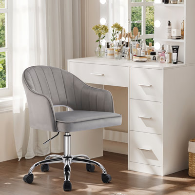 Modern Swivel Velvet Upholstered Office Chair with Armrests