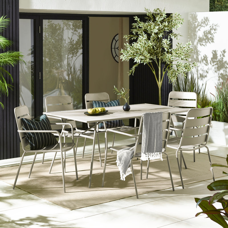 6 - Person Patio Dining Set with Rectangular Table, Cream