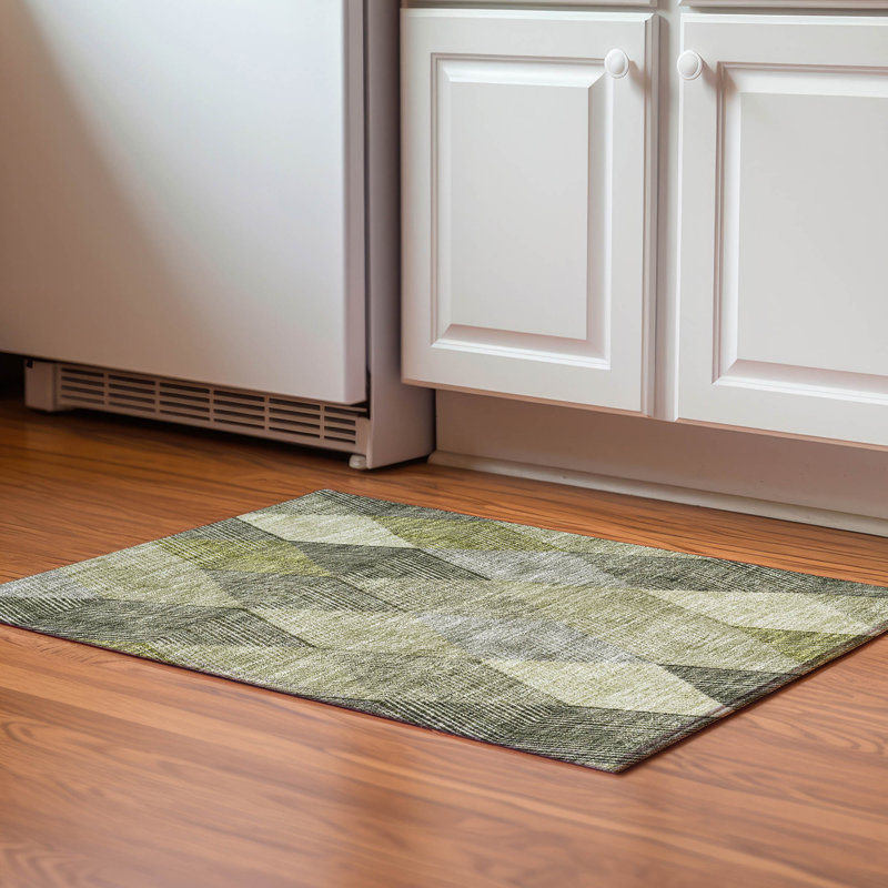 Premium Machine Washable Prisco Olive Rug, Rectangle 1'8" x 2'6"
