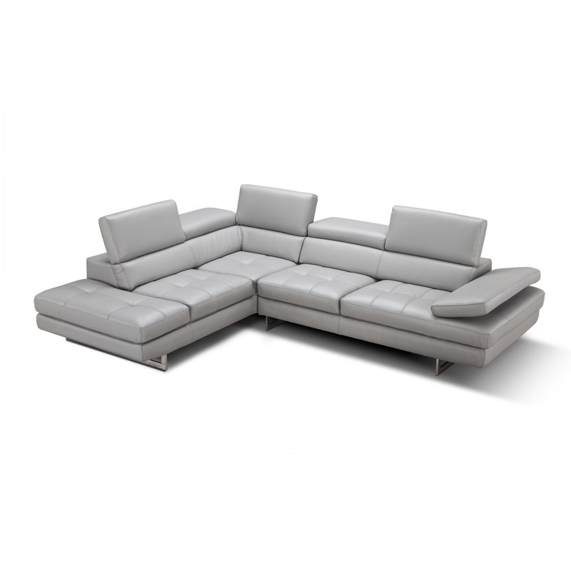 Canapé modulaire en cuir véritable de 114 po de largeur Grado, Orienté à gauche (vu de face), Gris clair