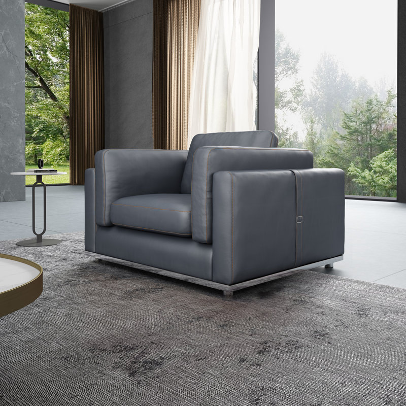 Picasso Leather Club Chair, Gray Genuine Leather