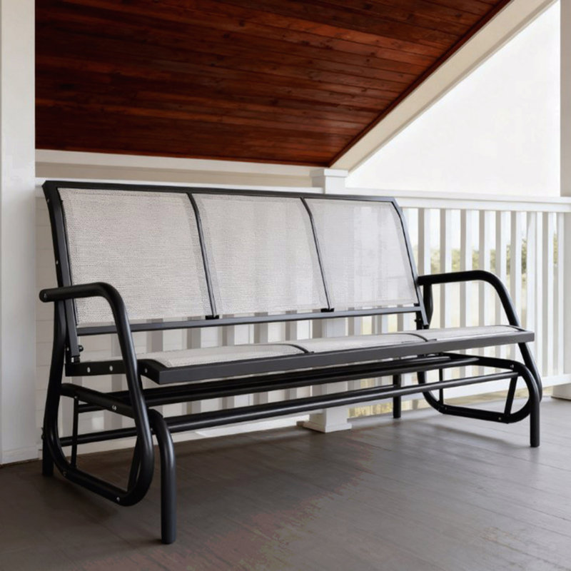 Porch Glider Swing With 3 Seats,3-Person Outdoor Patio Glider Bench,Breathable Mesh Fabric, Metal Frame, Cream White