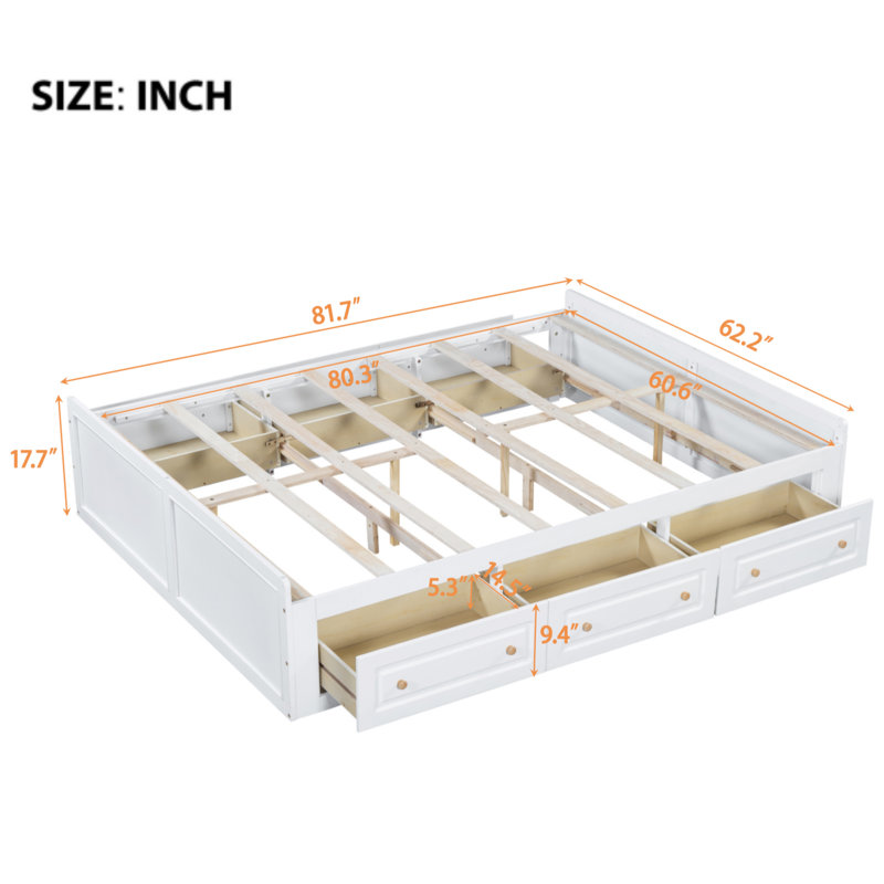 Structure de lit plateforme en bois avec 6 tiroirs