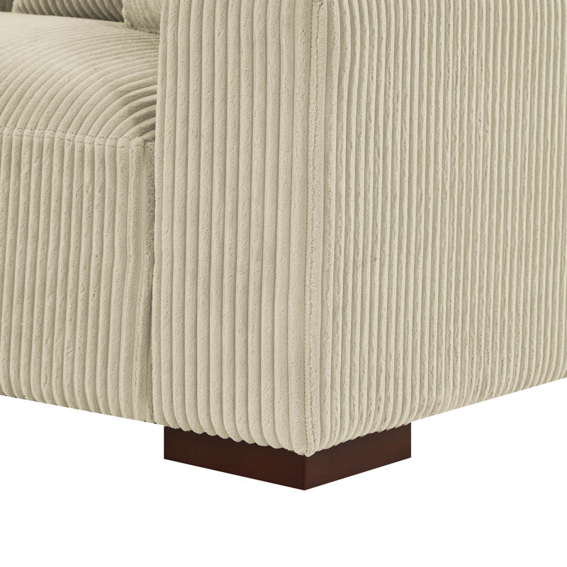 Asyiah 114.5" Wide Microfiber Sofa & Chaise, Cream Corduroy, Left Hand Facing