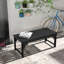Banc de jardin en bois, banc de parc extérieur avec siège à lattes, banc de véranda sans dossier avec siège incurvé pour véranda, jardin, bord de piscine, terrasse, noir