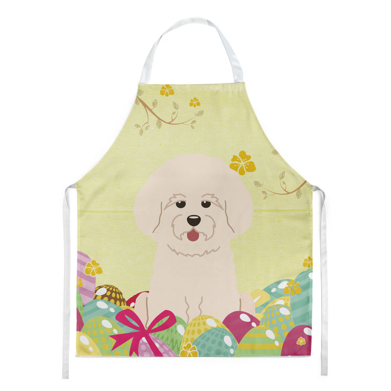 Tablier œufs de pâques, Jaune / Blanc, Bichon frisé