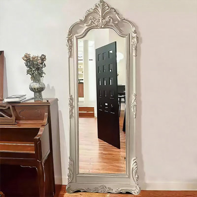 French-Style Minimalist Luxury Hand-Carved Decorative Full-Length Mirror