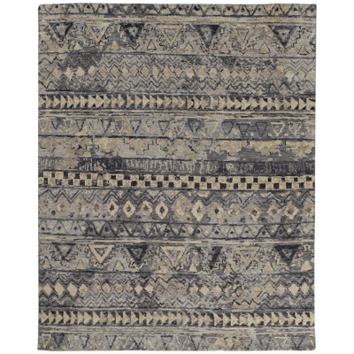 Palomar Hand Knotted Wool Geometric Area Rug in Gray